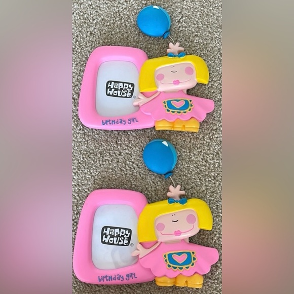 Vintage Lot of 2 Happy House Birthday Girl Pink Melamine Picture Frames Decor - Picture 1 of 6